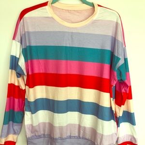 Multi-Colored Stripe long-sleeve Crew Tee; Size S
